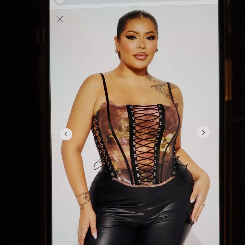 Fashion Nova Black and Brown Bustier Cut Out Bodysuit